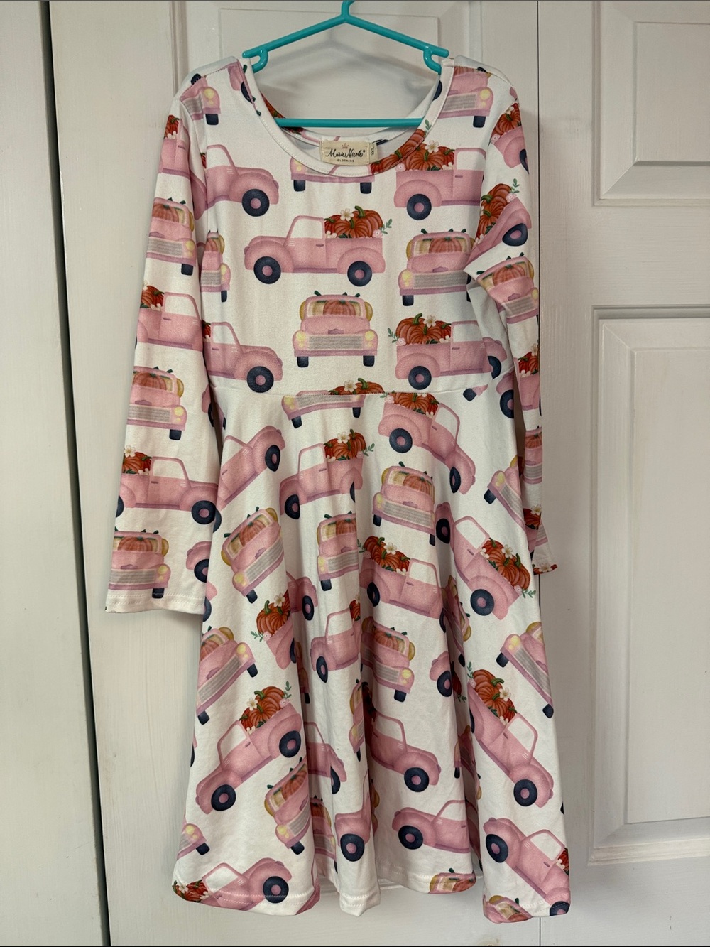 Marie Nicole Floral Pumpkin Print Long Sleeve Dress - Pink & Cream